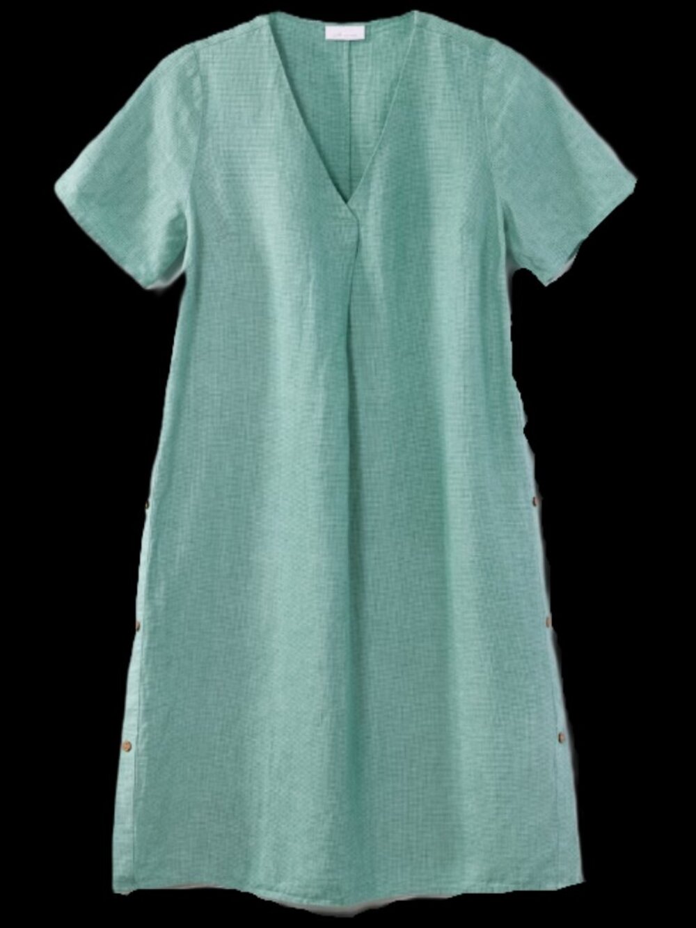Linen Flax Side-Button V-neck Shift Dress Casual Cruise Work School Travel Shop